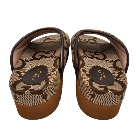 Gucci GG Jumbo Monogram Platform Slide Sandal Brown Tan Canvas Size 42 US 12 - Picture 7 of 13